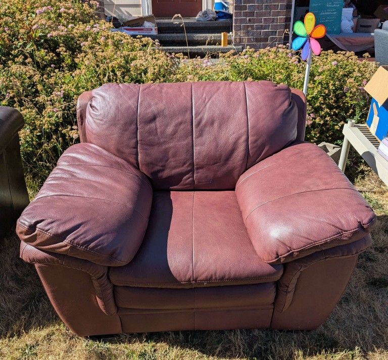 Comfy Oversize Red Armchair -- Real Leather!