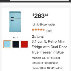 Brand New Galanz Retro Refrigerator Light Blue $200 Pickup In Riverbank 