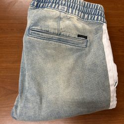 PACSUN LA Men Jogger Pants Large Blue Distress Fade Denim Stripe Taper Zip Ankle