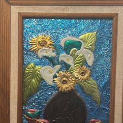 21” H X 16 ”  W Handcrafted Vintage Foil Art Picture In wooden frame