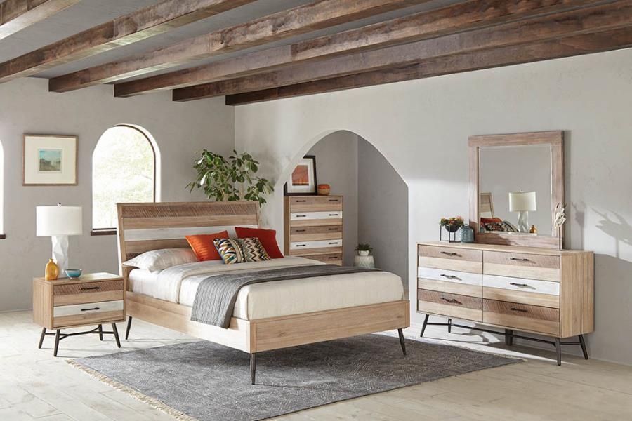4 piece Queen Bedroom Set Rough Sawn Multi Finish Bed Nightstand Dresser Mirror Juego Recamara AirBnB packages