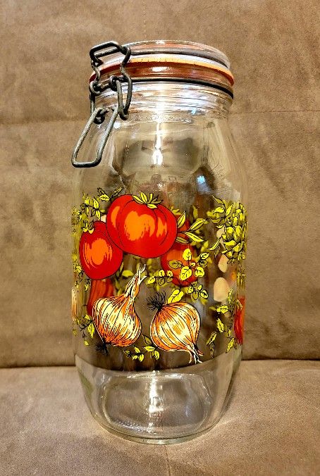 Vintage ARC France 2 L Glass Jar Canister Container "Spice of Life" Mushroom