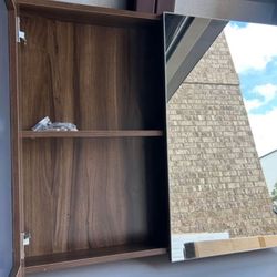 Medicine cabinet , Mirrored,  Modern Walnut Laminated finished 