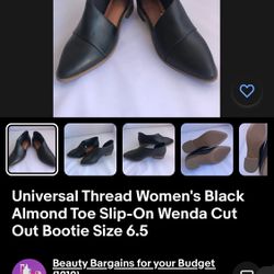 Universal Thread Women's Black Almond Toe Slip-On Wenda Cut Out Bootie Size 6.5