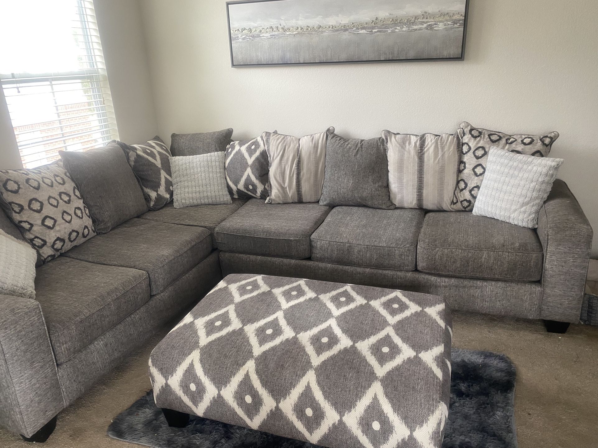 Grey Sectional and Ottoman