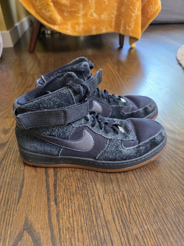 Nike Air Lunar Force 1 Sky HI Wedge Womens 9 Black Suede Gum Sole Sneakers