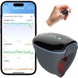 Wellue O2Ring Pulse Oximter, Bluetooth SPO2 Blood Oxygen Saturation Monitor - Wearable O2 Ring Sensor with Vibration Reminder, Free APP & PC Report, R