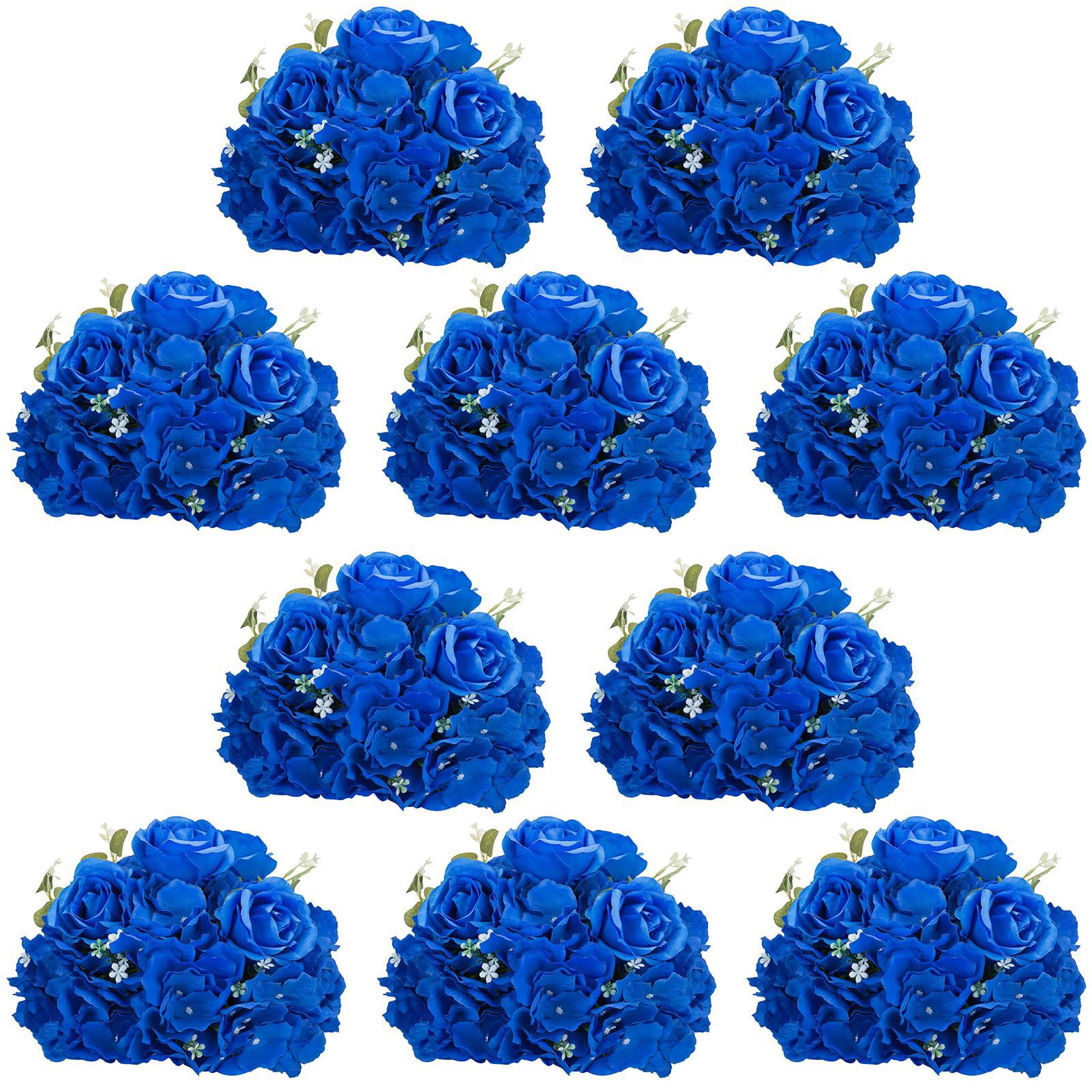 NUPTIO Royal Blue Flowers For Centerpieces: 10 Pcs 11.8 Inch Diam Artificial Flower Balls For Centerpieces - Fake Flower Ball Arrangement Bouquet Rose