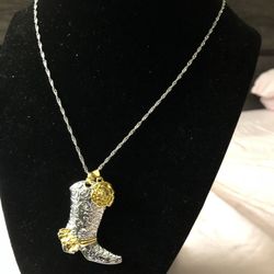 Silver Chain Cowboy Boot Pendant Necklace