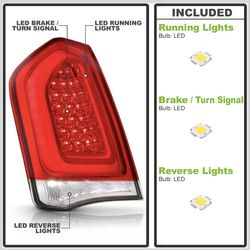 KEEKPO - For 2015-2023 Chrysler 300 Factory Style Chrome Trim Full LED Tail Light Brake Lamp Replacement Driver Side
