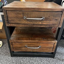 Rustic Modern Industrial End Table / Side Table / Nightstand w/ 2 Drawers + Shelf