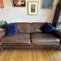 Restoration Hardware Brown Leather Couch 