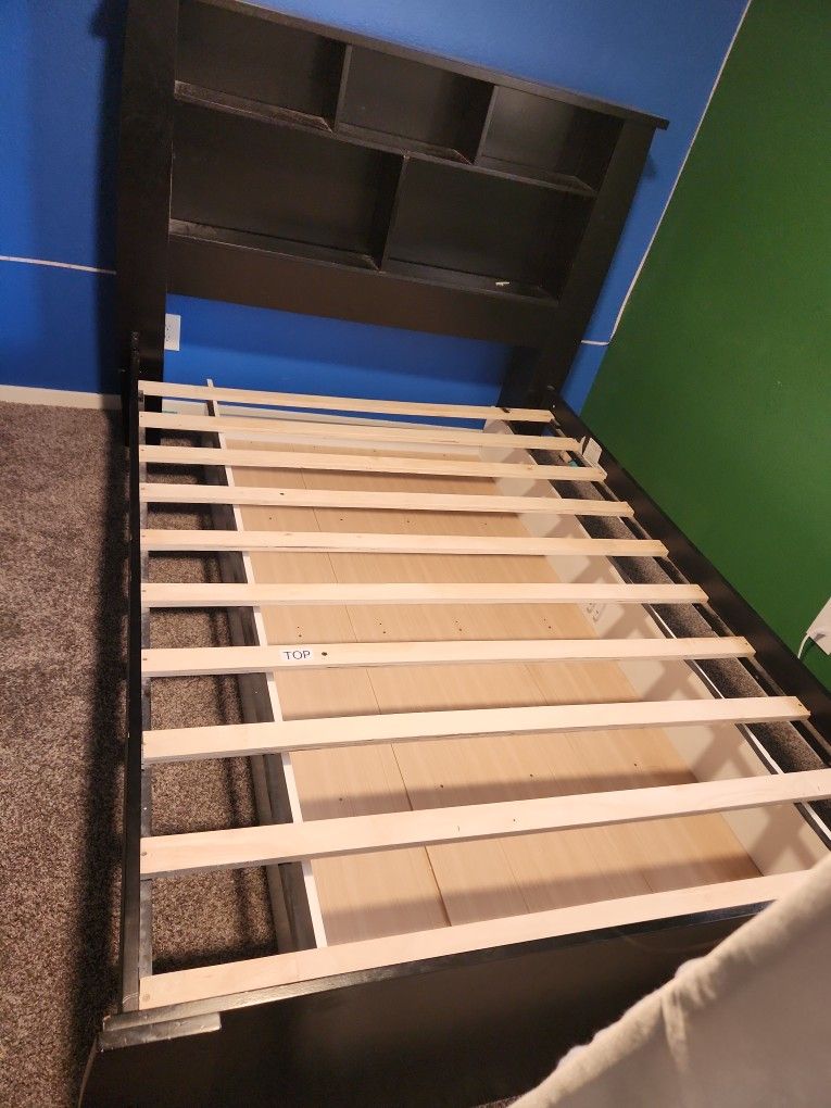 Black Full Size Bed Frame With Shelves