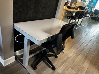 White Glass Top Desk with Silver Frame