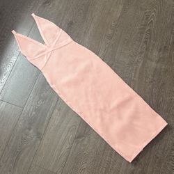 Pink Bandage Ribbed Long Dress