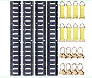 Trekassy 8ft E Track Tie-Down Rail Kit, 4 Pack 8' Etrack Rails With 16PCS E-Track Accessories Including 8 Steel O-Ring Anchors And 8 Rope Tie Offs For