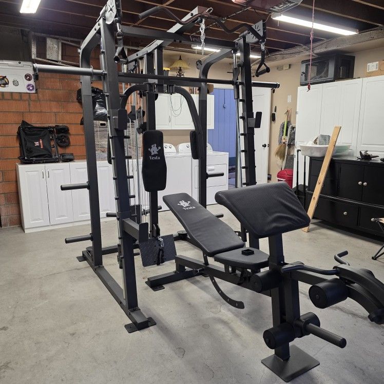 Vesta All In One Smith Machine | Multi-Use Adjustable Bench w/ Precher Curl And Leg Extension | Fitness | Home Gym | Squat Rack |FREE DELIVERY 🚚