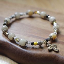 Rosary Bracelet, Natural Stones and Silver Plated beads, All sizes