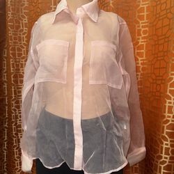 Rachel Zoe Pink Sheer Button Up Blouse Medium