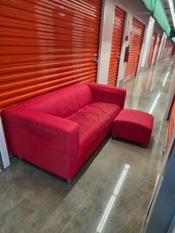 Red Fabric Sofa with Ottoman