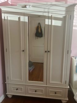 Pottery Barn Teen White Armoire / Wardrobe with Full-Length Mirror & Drawers