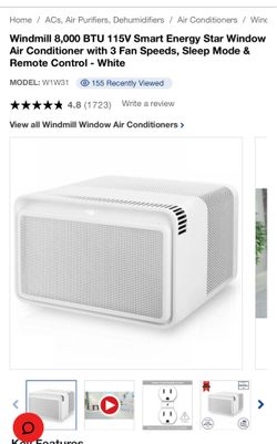 Windmill 8,000 BTU 115V Smart Energy Star Window Air Conditioner with 3 Fan Speeds, Sleep Mode & Remote Control - White