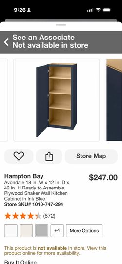 Hampton Bay Avondale 18 in. W x 12 in. D x 42 in. H Ready to Assemble Plywood Shaker Wall Kitchen Cabinet in Ink Blue Store SKU# 1010-747-294