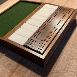 Wooden Cribbage Board With Dominos
