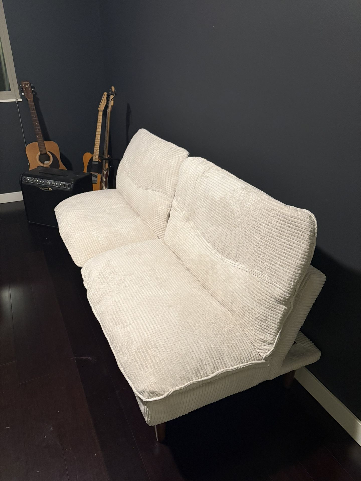 Multifunctional White/ Beige Corduroy Convertible Futon