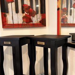 Black End Tables (Set of 2) – Narrow Side Tables w/ Shelf – 12” x 12” Top