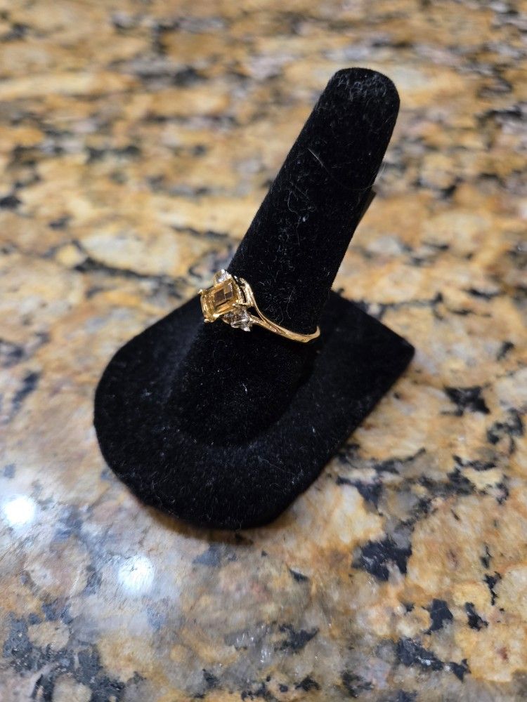 GENUINE 1.18 Cts YELLOW TOPAZ & DIAMOND RING 10K GOLD - Free Certificate - NWT