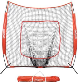  GoSports 7'x7' Baseball & Softball Practice Hitting & Pitching Net with Bow Frame Carry Bag and Bonus Strike Zone Great for All Skill Levels