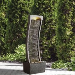 NEW in Box Curved Waterfall Fountain with LED 38.58” - Indoor or Outdoor 
