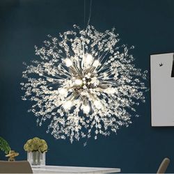 Modern Chrome Crystal Chandeliers, Sputnik Dandelion Chandelier Light Fixture Pendant Lighting for Dining Room, Living Room, Bedroom, Kitchen, Restaur