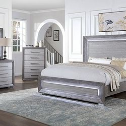 Brand New Grey 4pc Queen Bedroom Set (Available In California & Eastern Size)