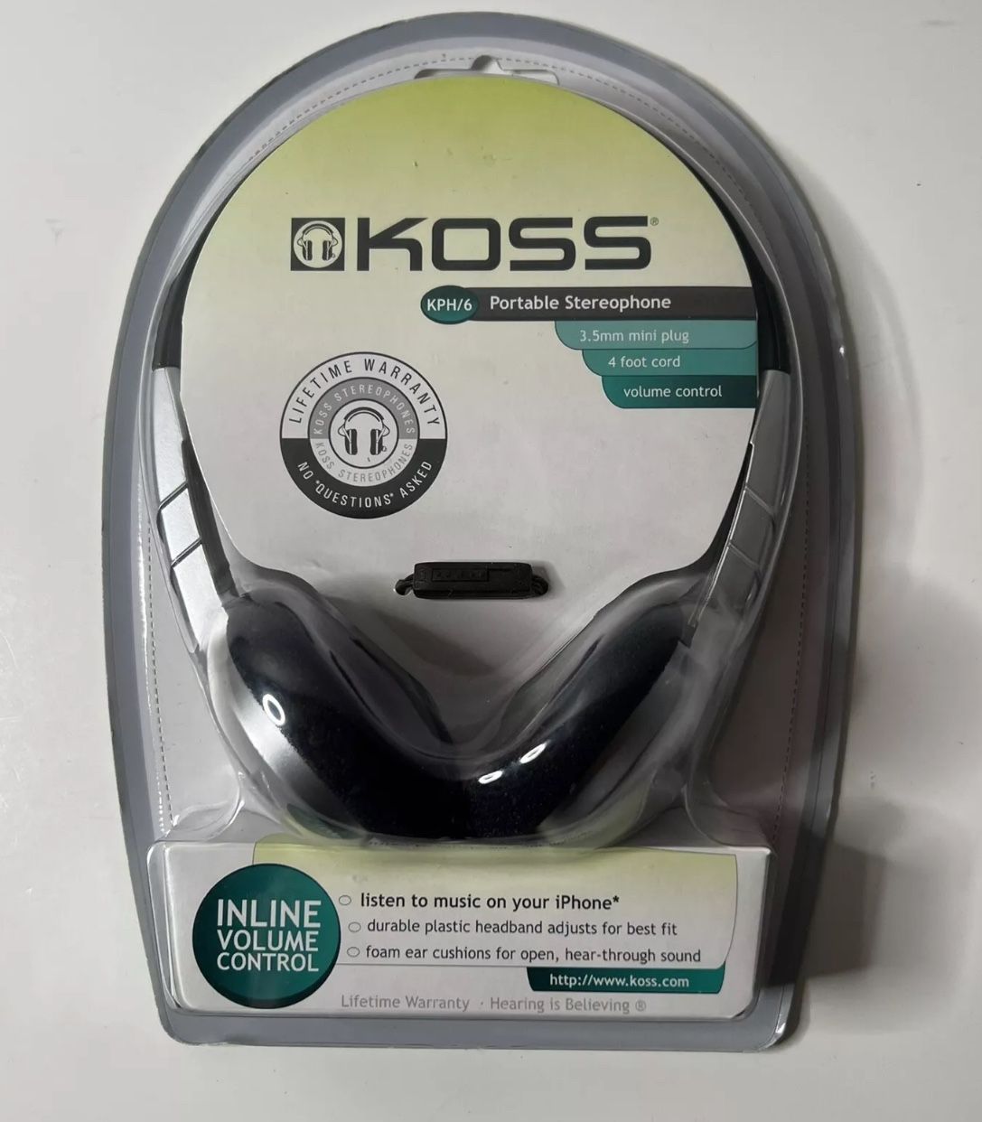 Koss KPH/6 Portable Stereophone Ultra Light Headphones Inline Volume Control New