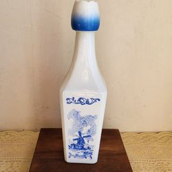 Vintage Delft Milk Bottle Glass Decanter Windmill Sailboat Tulip Top