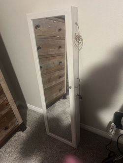 White Wall-Mount Jewelry Armoire with Mirror