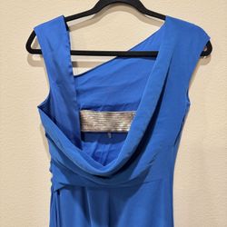 HALSTON Heritage: Elegant Blue One-Shoulder Fitted Evening Gown – Size S -Women Slim Fit Gown- for wedding/for stage/ for performance/ prom 