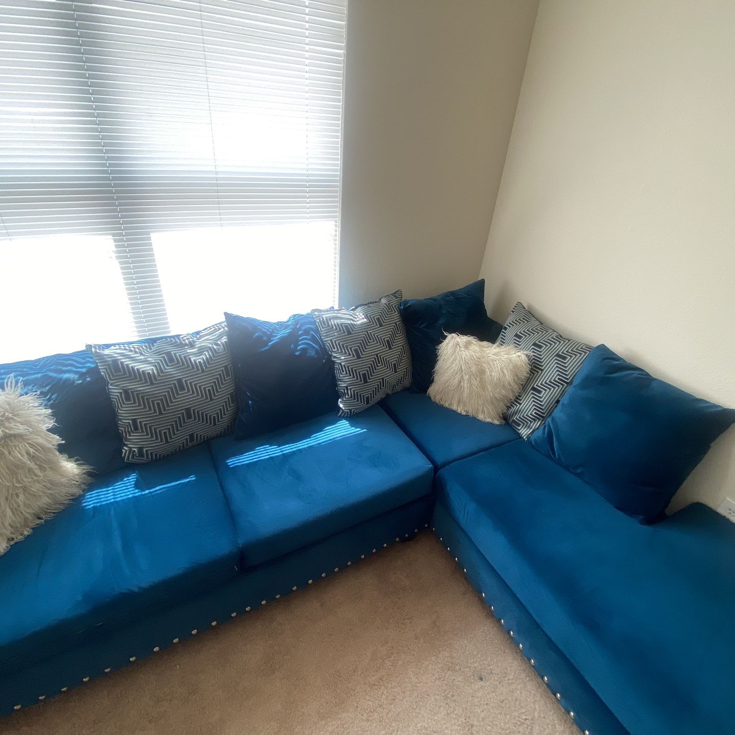 2 Piece Blue Velvet Sectional Couch Set