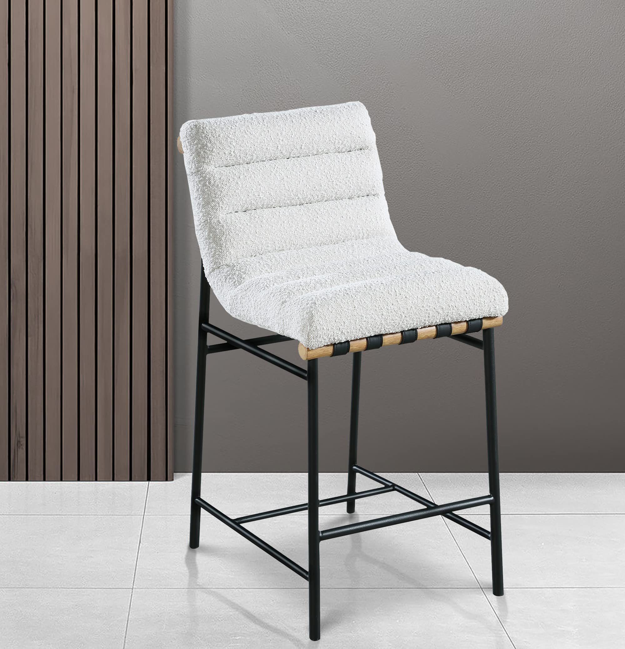 Meridian Furniture 857Cream-C Burke Collection Modern | Contemporary Boucle Fabric Upholstered Counter Stool, Cream, 18" W x 23.5" D x 37" H