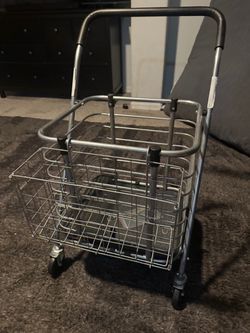 3-Wheel Steel Shopping Cart with Accessory Basket in Silver