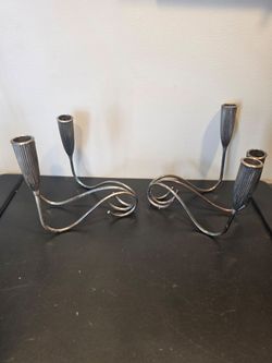 2 Vintage Art Deco Pair Napier Triple Fluted Pretzel Silver Plated Candle Stick