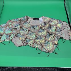 Topshop Iridescent beaded collar capelet beige decorative Sequin