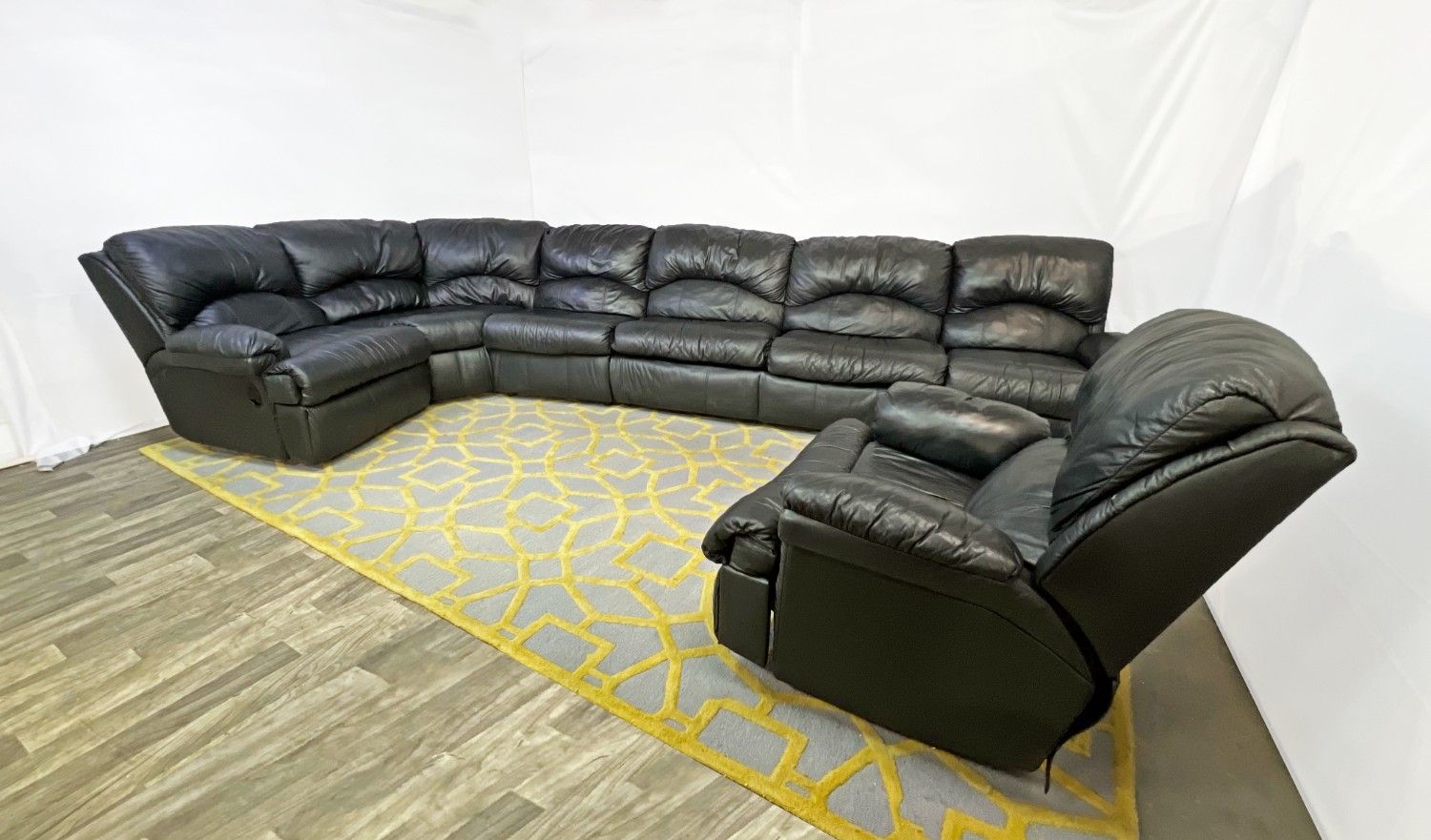 ( Delivery Available ) Large Leather Black Sectional Couch Recliner with Sleeper