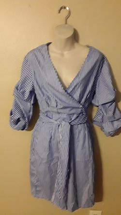 Blue and white striped dress