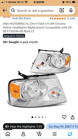 DNA MOTORING HL-OH-F1504-CH-AM Chrome Amber Headlights Replacement Compatible with 04- 08 F150/06-08 Mark LT Amazon's Choice 50+ bought in past month