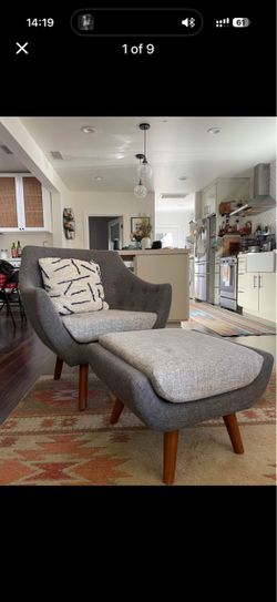 Mid-Century Modern Accent Chair with Ottoman