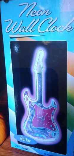 New Vintage Neon Guitar Wall Clock 29 Inch