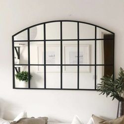 New In Box 43x28 Inch Tall Wall Decor Mirror Black Metal Frame With MDF Backboard Window Style Decoration 